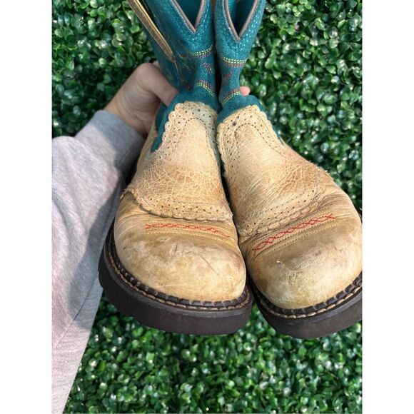 ARIAT Women’s Tan and Blue Suede Leather Fatbaby Boots Sz 6B - Picture 3 of 8